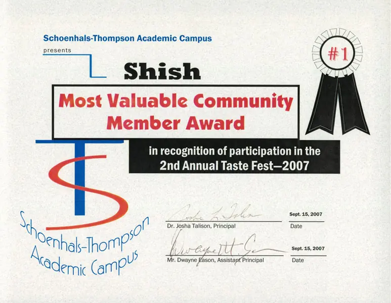 Most Valuable Community Member Award, Schoenhals-Thompson Academic Campus