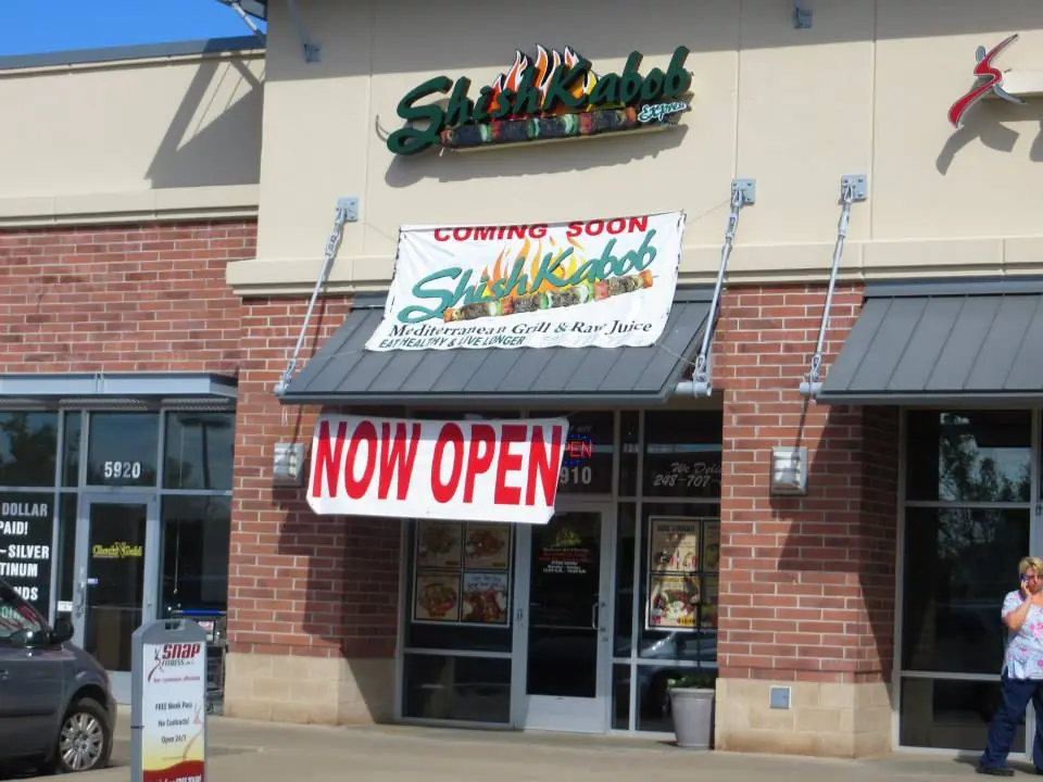 Grand opening day outside a new Shish Kabob Express location