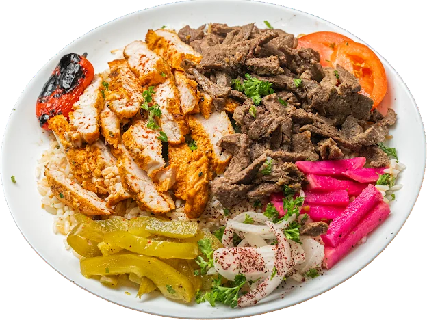 Chicken and meat shawarma plate
