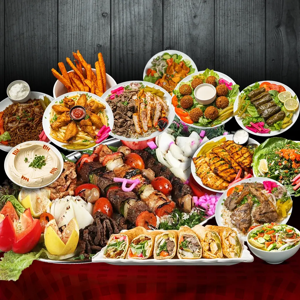 A spread of Shish Kabob Express dishes