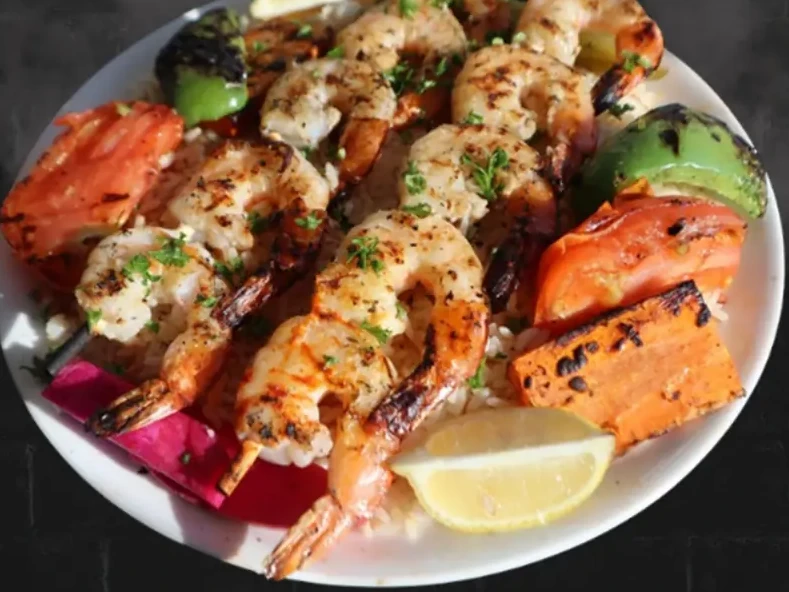 Grilled shrimp kabob plate