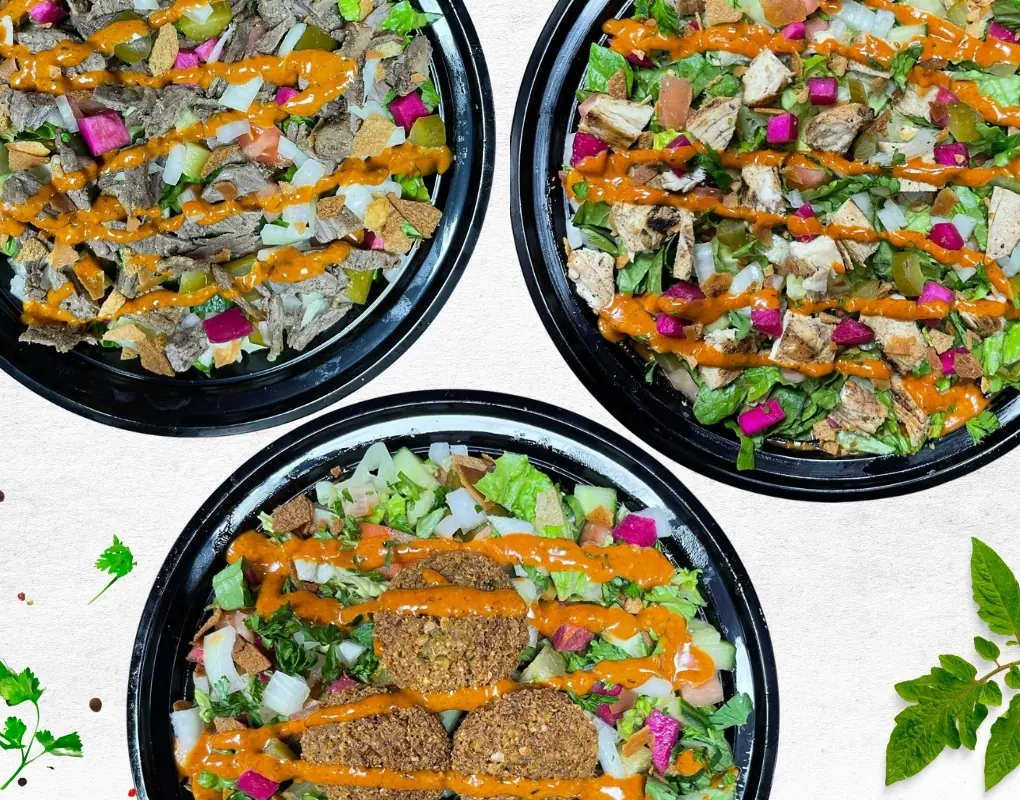 Supreme Bowls with chicken, steak and falafel